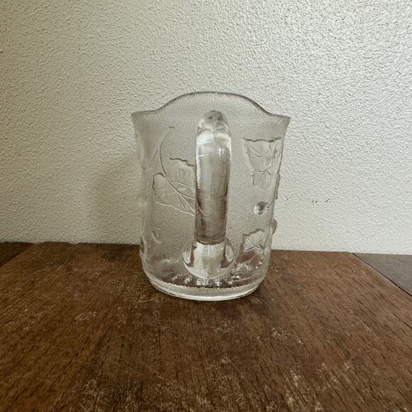 Vintage Frosted Embossed Ivy Floral Design Clear Glass Serving Pitcher - Picture 7 of 7